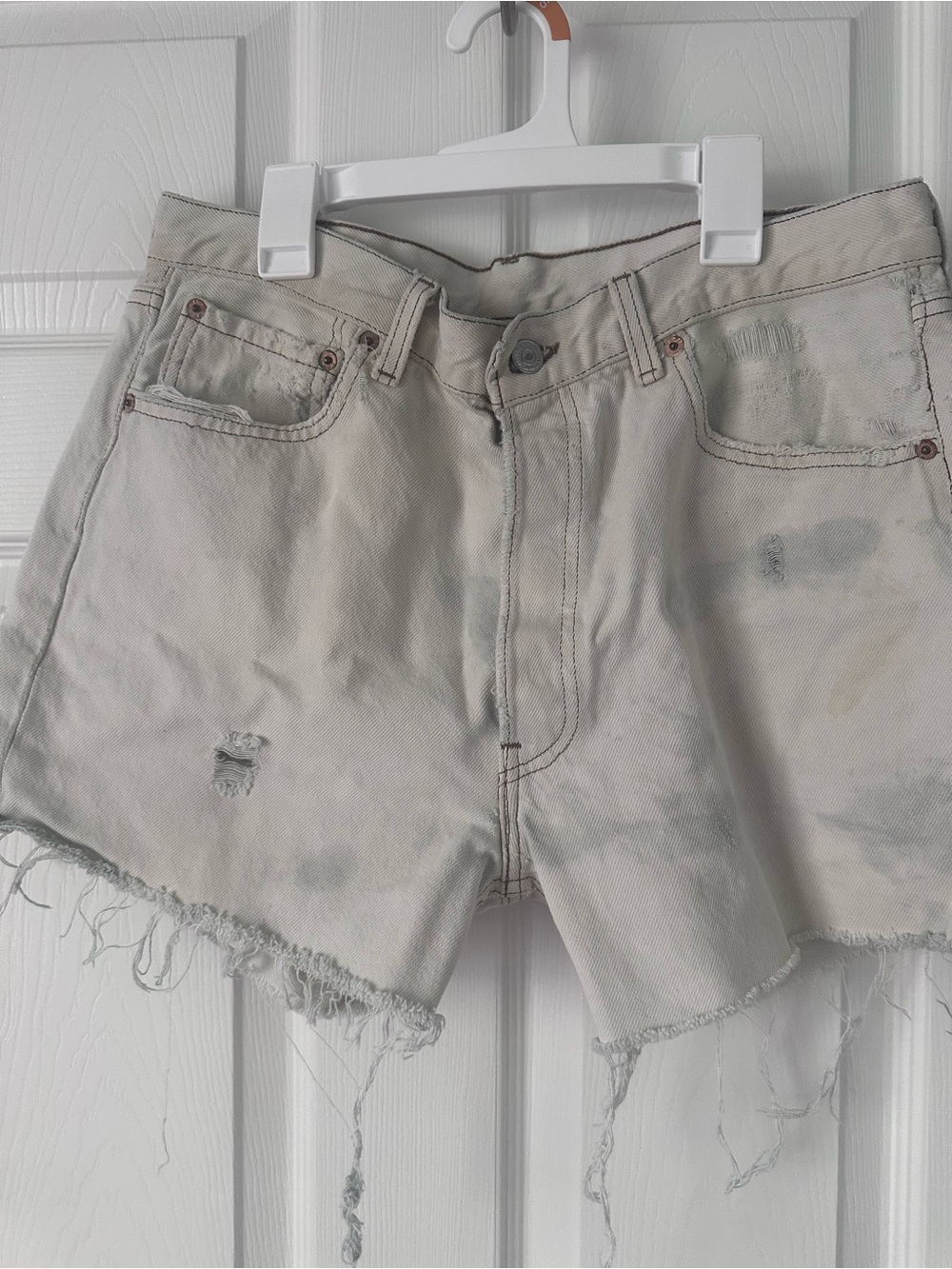 Levi's Cream Distressed Cutoff Denim Shorts